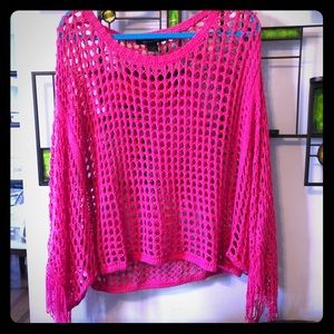 Fuschia Embroidered wide sleeve sweater